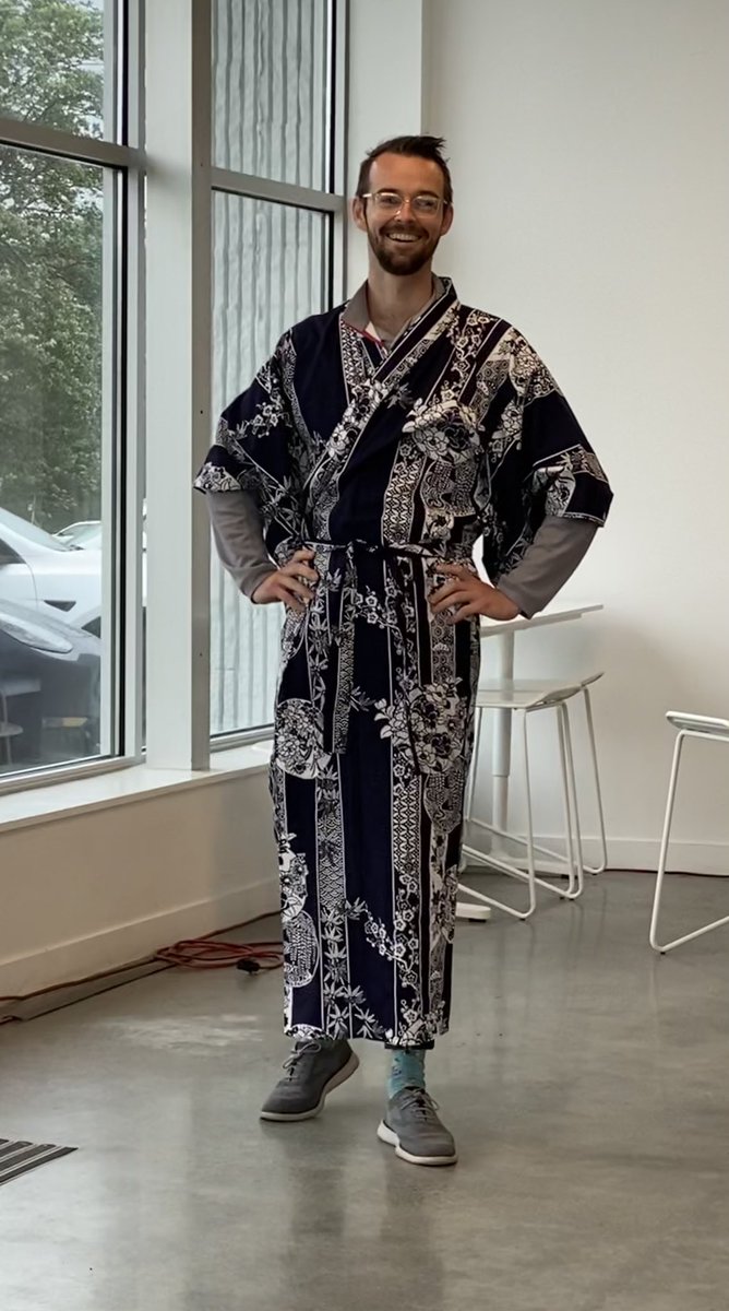 gomitup's tweet photo. @smart_MS3 My friend and colleague Aidan passed away this week, but here he is in his robe while at work several months back. Always ahead of the trends. Truly one of a kind. https://t.co/PiEibYjiVJ