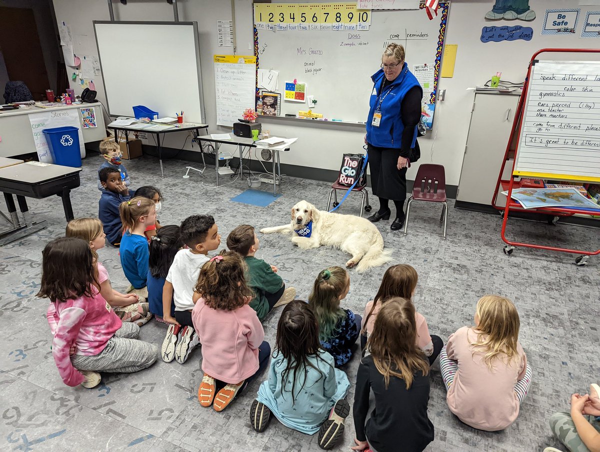 Excited to see our Oak Point first graders reading to our new friend Cooper!