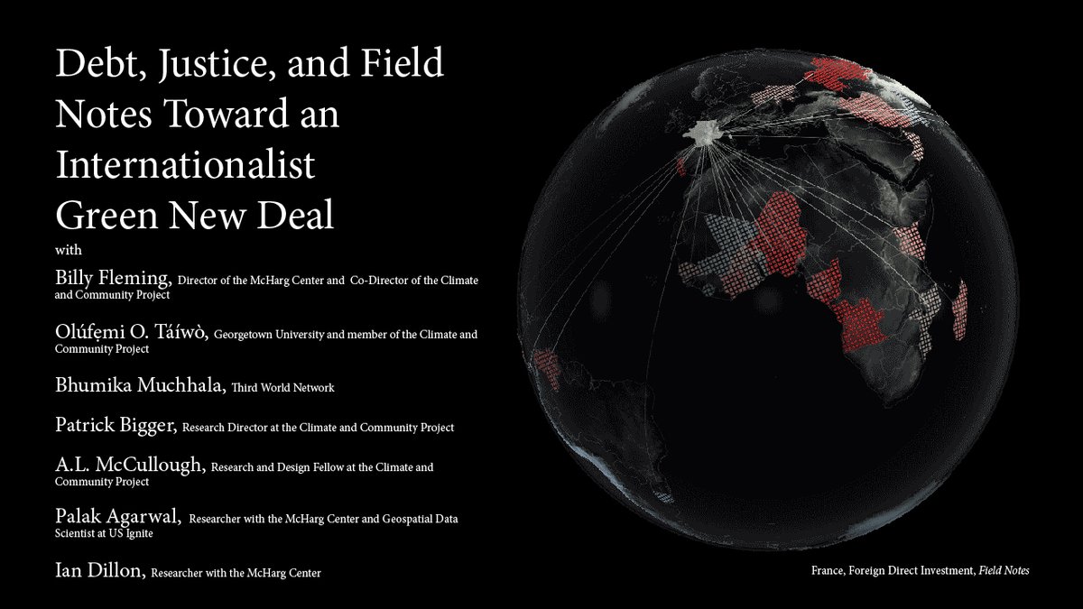 Thinking about #EarthDay? Looking for transformative change?

Join us next wk Wed April 27, 4pm for "Debt, Justice, and Field Notes toward an internationalist Green New Deal" w @McHargCenter, Ft <a href="/OlufemiOTaiwo/">Olúfẹ́mi O. Táíwò</a> <a href="/JooBilly/">Billy Fleming</a> <a href="/patrickmbigger/">Patrick Bigger</a> <a href="/Palakagrw/">Palak Agarwal</a> 

upenn.zoom.us/webinar/regist…