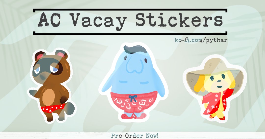 LordPythar's tweet photo. Look at these cute #AnimalCrossingNewHorizons illustrations! You could have them on your notebooks, water bottles, or anywhere you want. Buy my sticker pack and enjoy vacation vibes ~ https://t.co/CYSlOGVjkN https://t.co/cas0cASlAb