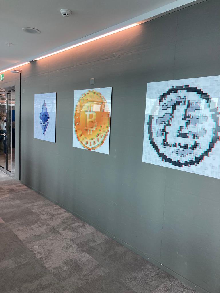 My pixel art pieces Pixelated #Ethereum, Pixelated #Bitcoin and Pixelated #Litecoin in the new office of @CryptoFinanceAG in the Prime Tower in Zurich