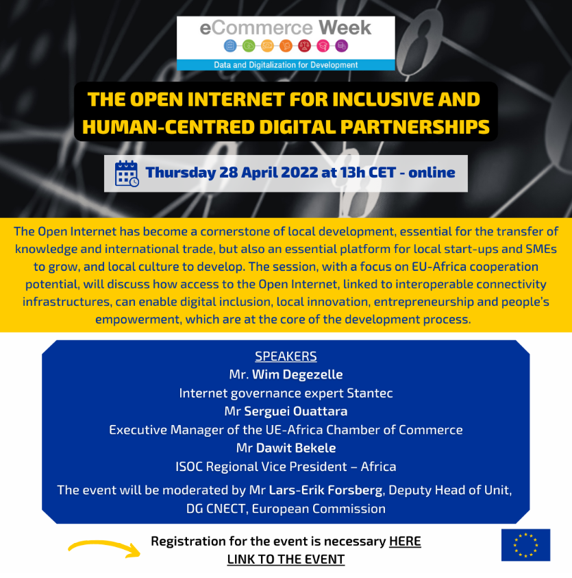 EU_UNGeneva's tweet photo. During #eCommerceWeek 2022 we 🇪🇺 host the virtual event Open Internet for Inclusive & Human-Centered Digital Partnerships.
We will discuss the link between access to the Open Internet & development, with a focus on EU-Africa cooperation.
Register here ➡️ https://t.co/l1dgQbAABh https://t.co/6zdUJR9Xna