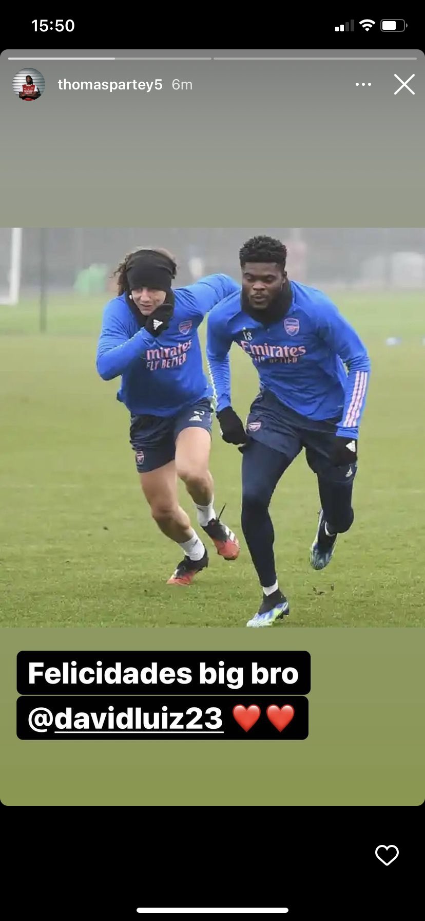 Thomas Partey  wishing former teammate David Luiz  a happy birthday on IG today 