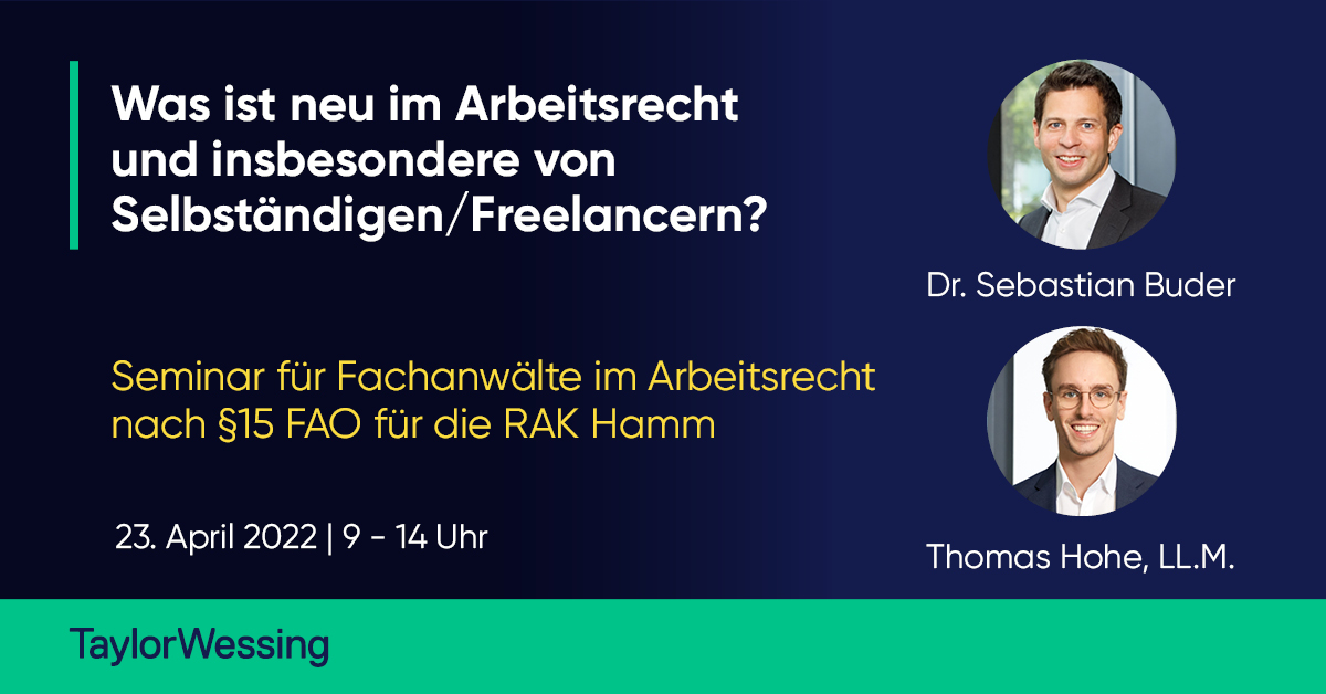 SebastianPBuder's tweet photo. Ich freue mich auf die morgige Veranstaltung mit der RAK Hamm. Gerne noch anmelden...

#TaylorWessingDE  @TaylorWessingDE #Arbeitsrecht https://t.co/yoBk8REzvY