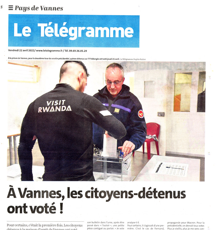 Dont_Vote_Tobin's tweet photo. THE PRISONERS HAVE VOTED!
David Cameron said the idea of prisoners voting made him "physically ill".  But since 2017 prisoners in France can vote, and 17 out of 77 at the local clink did so yesterday. They report having plenty of time to study the candidates' programmes! https://t.co/U9IMzdA0bp