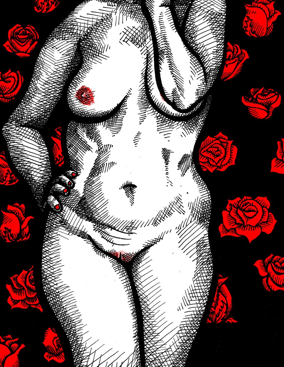 pinupsbyindi's tweet photo. roses 8,5 x 11 #sharpie on paper #artist #lifedrawing #sketchbook #figureative https://t.co/G5O0ZnzdOl