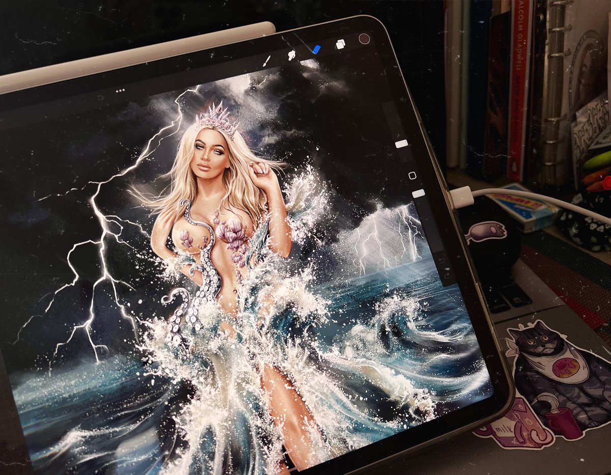 ssnow_wi's tweet photo. Good day, my lovely creative badasses!🤘🏻

I’m here to show you a finished custom artwork I’m so excited about!
An interesting fact is that I was going to draw an “ocean dress” art by myself and then suddenly this girl appeared asking for an ocean themed piece!
Is that Magic?😄💫 https://t.co/SQzdz3mkxa