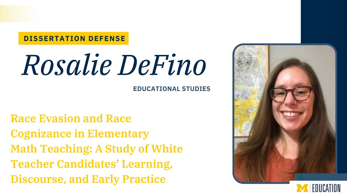 Congratulations to Rosalie DeFino for successfully defending her dissertation, Race Evasion and Race Cognizance in Elementary Math Teaching: A Study of White Teacher Candidates’ Learning, Discourse, and Early Practice. #SOEproud #PhDdone