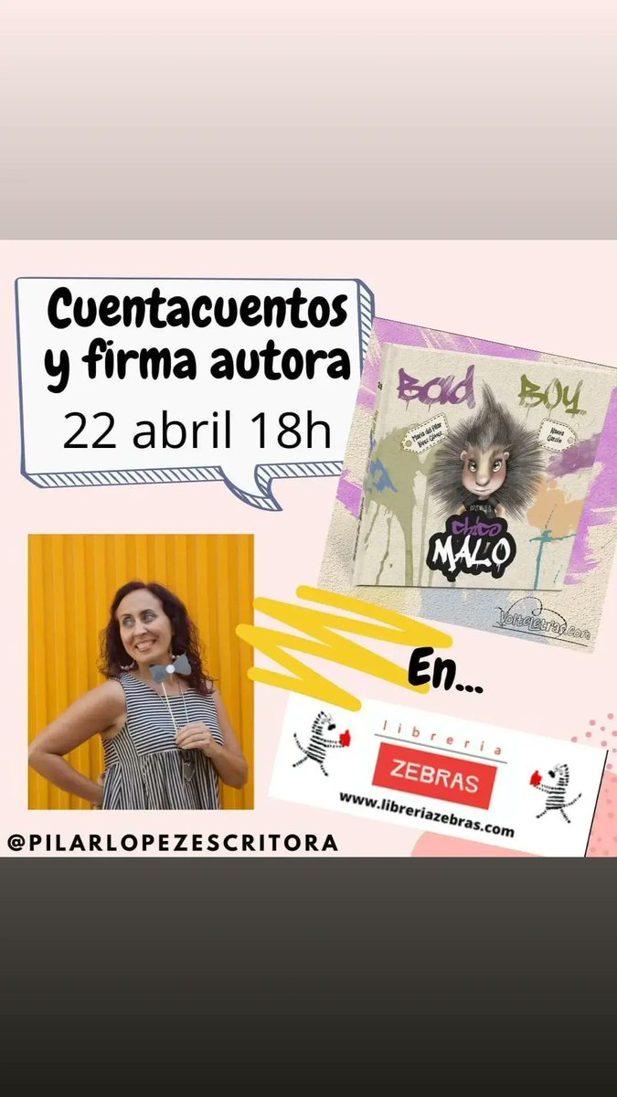 👆No te olvides que está tarde estará Pilar López con su cuento Chico Malo 🤗
.
Por el viento no sufras, siempre tenemos plan B 😉
.
#cuentacuentosalmería #autorasalmeienses #feriadellibroalmeria2022  #actividadesculturalesalmería #actividadesparaniños👧👦 #ChicoMalo