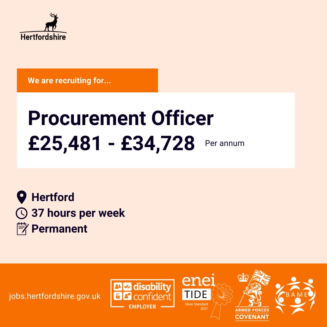 hcccareer's tweet photo. Hertfordshire County Council’s Strategic Procurement Group is seeking two Procurement Officers to join our dynamic procurement team. 

Closing date: 08-May-2022

#jobs #hertfordshire