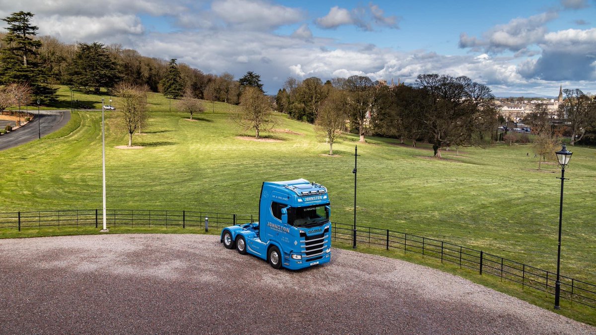 Johnston International Transport Ltd, Armagh has recently added another Scania Next Gen V8 to their already strong Scania fleet. This time they chose the S660A6X2/2NB in their striking blue colour scheme. #scania #v8 #transport #womenatwork #roadtrucksltd