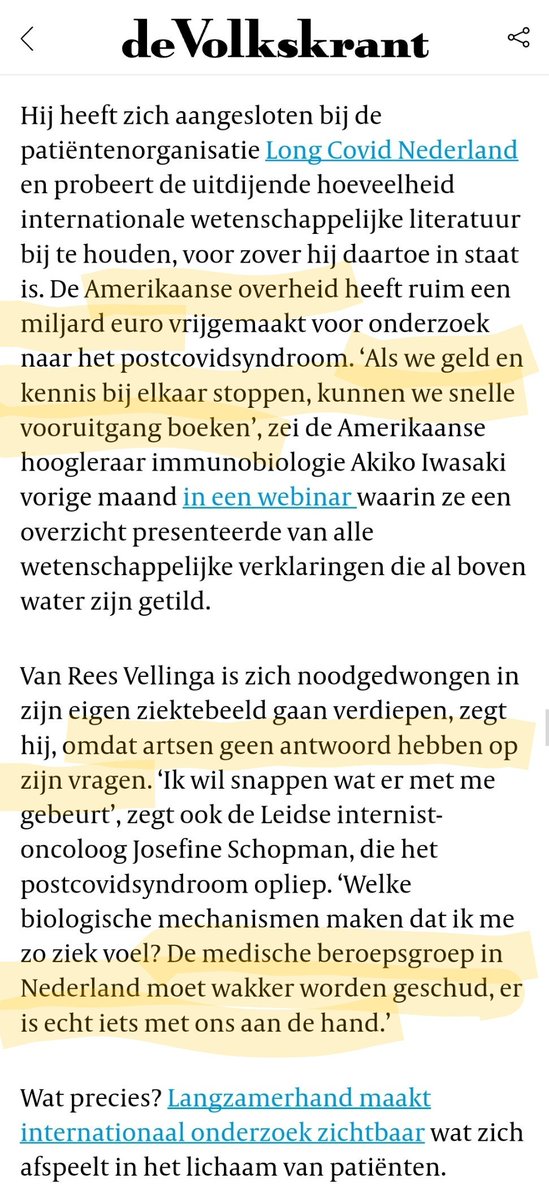 riendebock's tweet photo. Goed artikel in de Volkskrant over #LongCovid met rake quotes van zieke artsen over de onacceptabele passiviteit van de politiek en het medisch-wetenschappelijke veld. De 100.000en patiënten zitten te wachten, maar @ministerVWS  en de coalitiepartijen houden vooruitgang tegen. https://t.co/7Lfzw87fEg