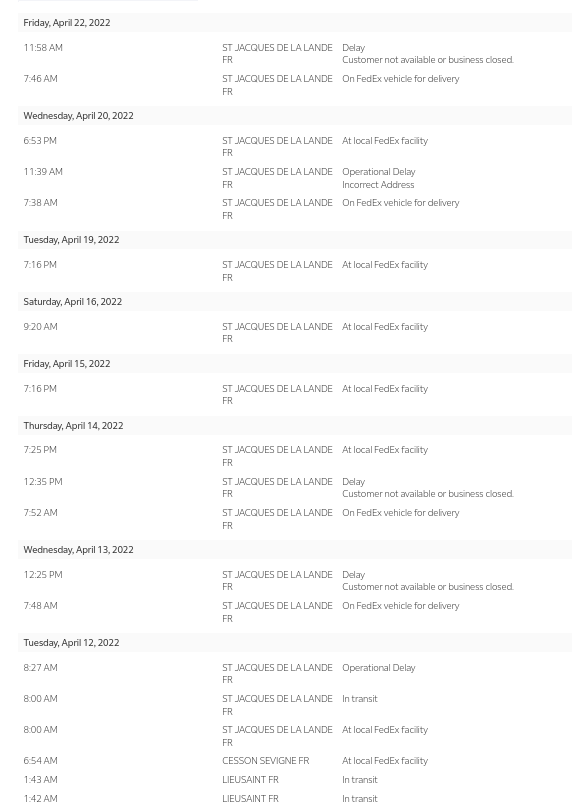 eloibail's tweet photo. @FedExEurope still waiting for our package. Since now 10 days. Customer support does not answer. The address is good and the office is clearly accessible. Never had any issue with #UPS. What are we suppose to do ? Thanks https://t.co/mmkZDQ5stm