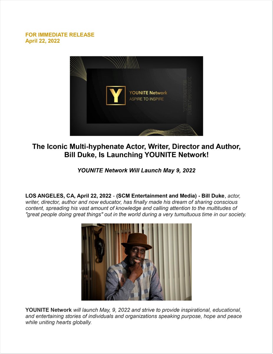 RealBillDuke's tweet photo. 17 days and counting until the launch #RealBillDuke's #YOUNITENetwork. YOUNITE Network will launch May, 9, 2022

#dukemediaentertainment #dukemediafoundation #YouniteNetwork #heidibfuller #aspiretoinspire @syds180turn #eurweb #purpose #positivechange  #Thegrio #rolandmartin https://t.co/z7Ieqs1uXi