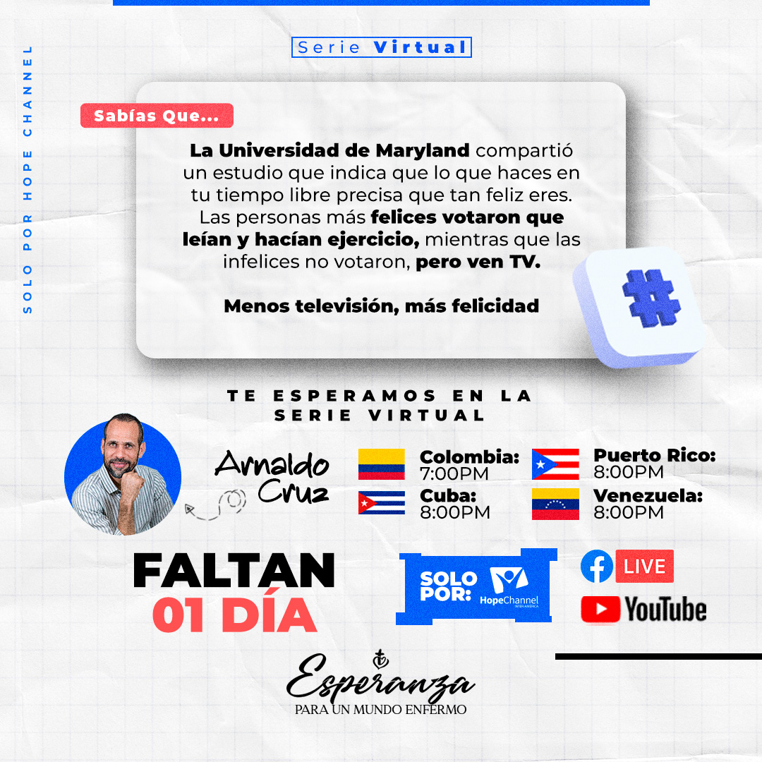 Solo un día para el estreno de la serie ‘Esperanza para un mundo enfermo’ con el pastor Arnaldo Cruz. ¿preparados? #EsperanzaParaUnMundoEnfermo