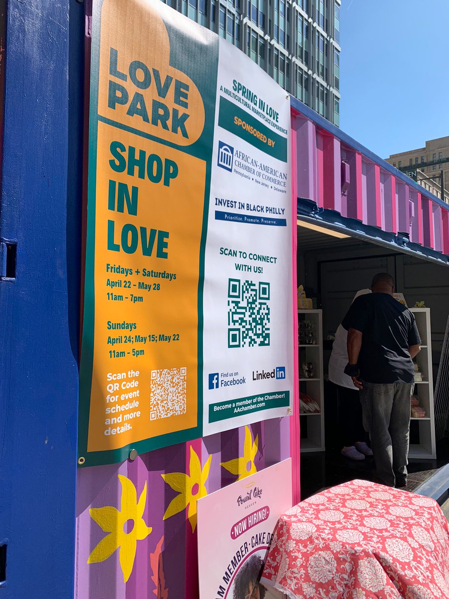 PMorganPHL's tweet photo. Helping to kick off the Marketplace @LOVEParkPhilly. Shop a range of goods from diverse local businesses and enjoy food trucks, free programming, and more. https://t.co/YLlxGJeBkt