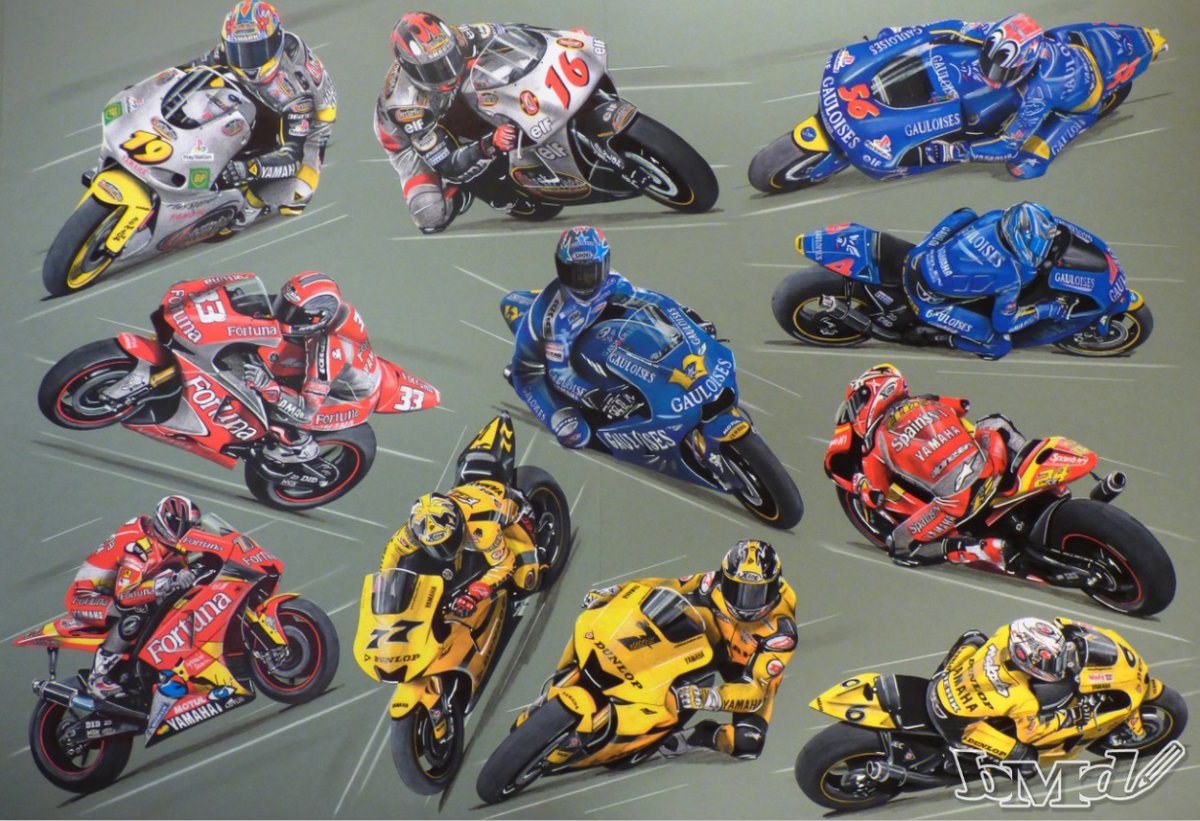 Drawn in 2017, Tech 3 riders - Part 2 <a href="/Tech3Racing/">Tech3 Racing</a> : Olivier Jacque, William Costes, @ShyniaNakano56, <a href="/MarcoMelandri33/">Marco Melandri</a>, Norifumi Abe, Alex Barros, Tony Elias, Ruben Xaus, <a href="/racingellison/">James Ellison</a>, <a href="/CarlosCheca7/">Carlos Checa Carrera</a>, <a href="/makoto_tamada/">Makoto tamada</a>