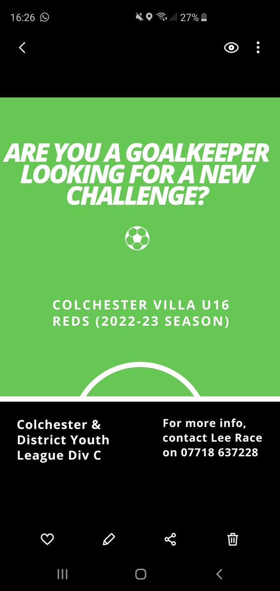 The current U15 Reds are hoping to recruit a Goalkeeper for next season when they become U16s. 

Please contact Lee Race on the number below:
