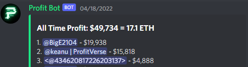 david99nfts's tweet photo. @profitverse The total profit in the @profitverse alpha group is 17.1 eth! What are y'all waiting for come and join now! https://t.co/kix8KAt79V