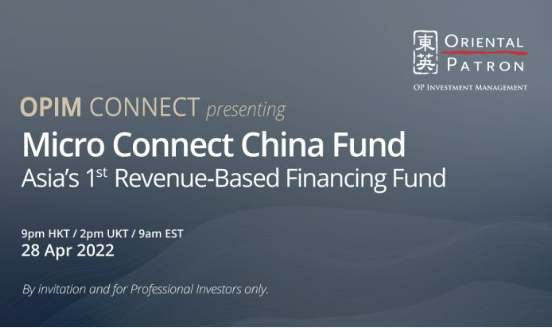 rcmAlts's tweet photo. On April 28, OPIM Connect is hosting their next cap intro event, a closed-door session for investors to get a first-hand look into Asia's first revenue-based financing fund by Micro Connect. RSVP here: https://t.co/ixsYibvWt4 https://t.co/JIUj248bs3