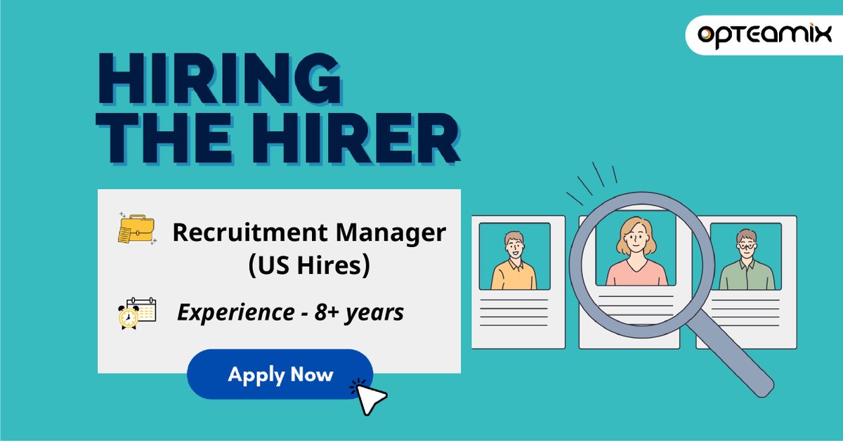 Opteamix's tweet photo. Do you have a knack for spotting high performers? We are on the lookout for a Recruitment Manager (Technical) to join our team. Apply now at - https://t.co/FROPXxePBc
#itrecruiters #technicalrecruiter #recruitmentjobs #recruiterjob https://t.co/Hva7wMgXQC