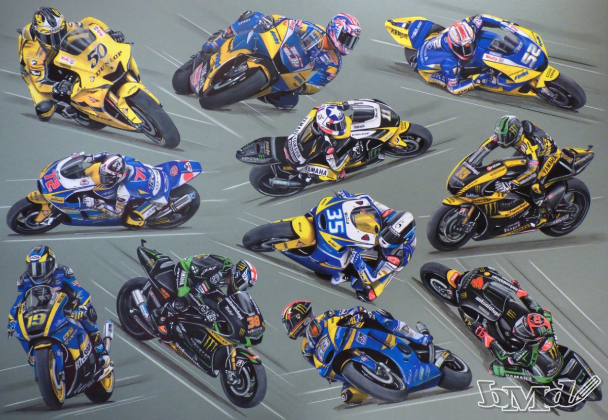 Drawn in 2017, Tech3 riders - Part 3 <a href="/Tech3Racing/">Tech3 Racing</a> : <a href="/SylvainGuintoli/">Sylvain Guintoli</a>, <a href="/texastornado5/">Colin Edwards</a>, <a href="/JamesMToseland/">James Toseland</a>, Yuki Takahashi, <a href="/BenSpies11/">Ben Spies</a>, <a href="/calcrutchlow/">Cal Crutchlow</a>, Raffaele De Rosa, <a href="/xaviersimeon10/">Xavier Simeon</a>, <a href="/BradleySmith38/">Bradley Smith</a>, Mike Di Meglio, <a href="/AndreaDovizioso/">Andrea Dovizioso</a>