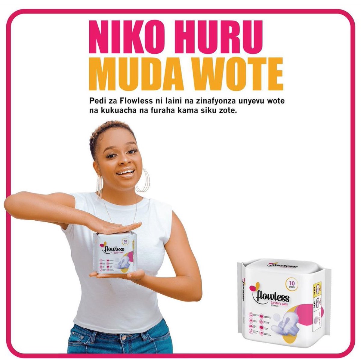 MiriamMkanaka's tweet photo. Pedi za Flowless ni laini na zinafyonza unyevu wote na kukuacha na furaha kama siku zote.
#FlowlessPads | #NikoHuru https://t.co/oV8XWVz35e