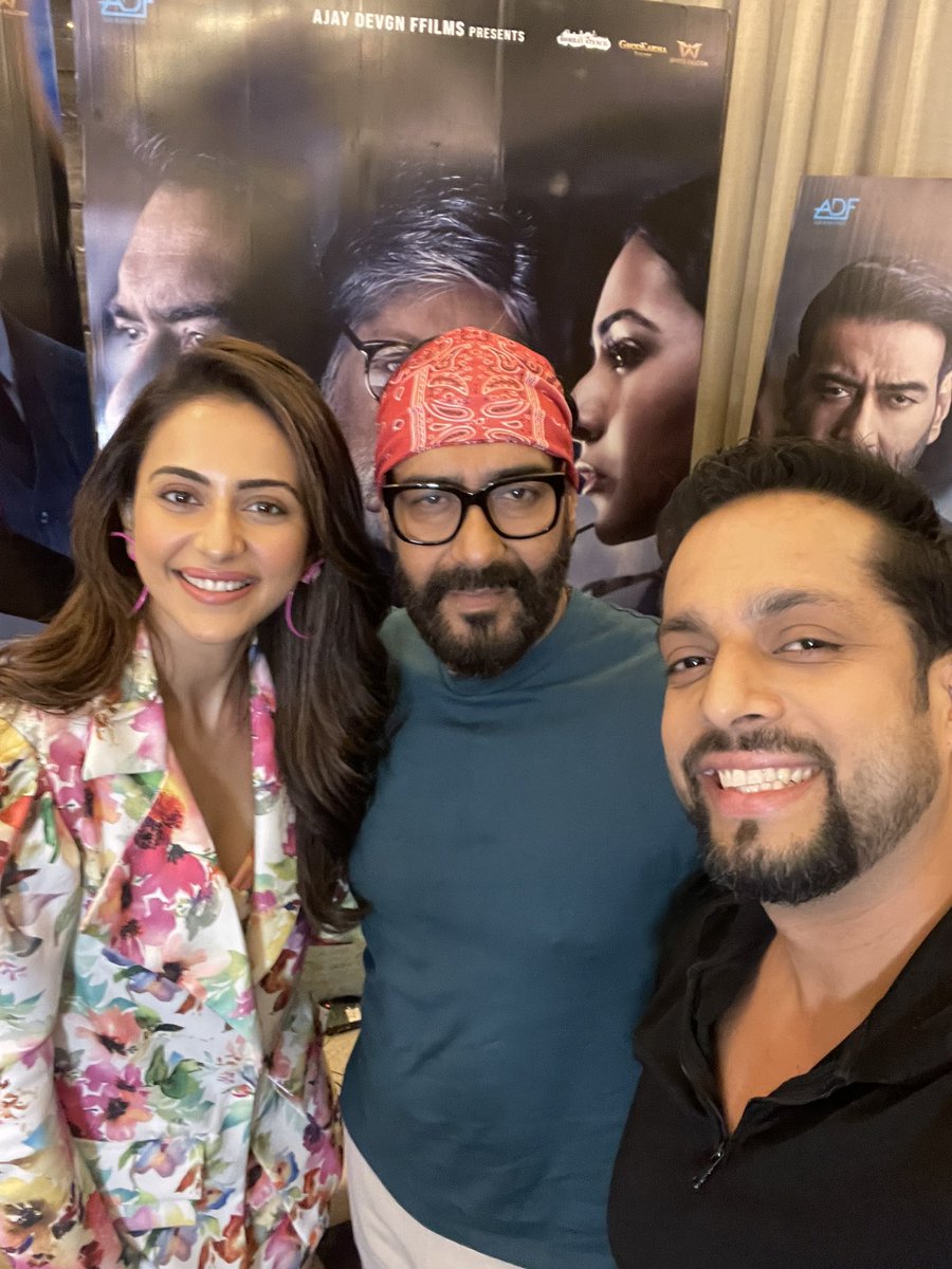 dhangarp11's tweet photo. Wat a fab chat with the swag king @ajaydevgn and the other rocketing  star @Rakulpreet is his #Runway34NextFriday looks fab … this chats going to be awesome coming soon @Salilacharya https://t.co/C5YiL4sia8