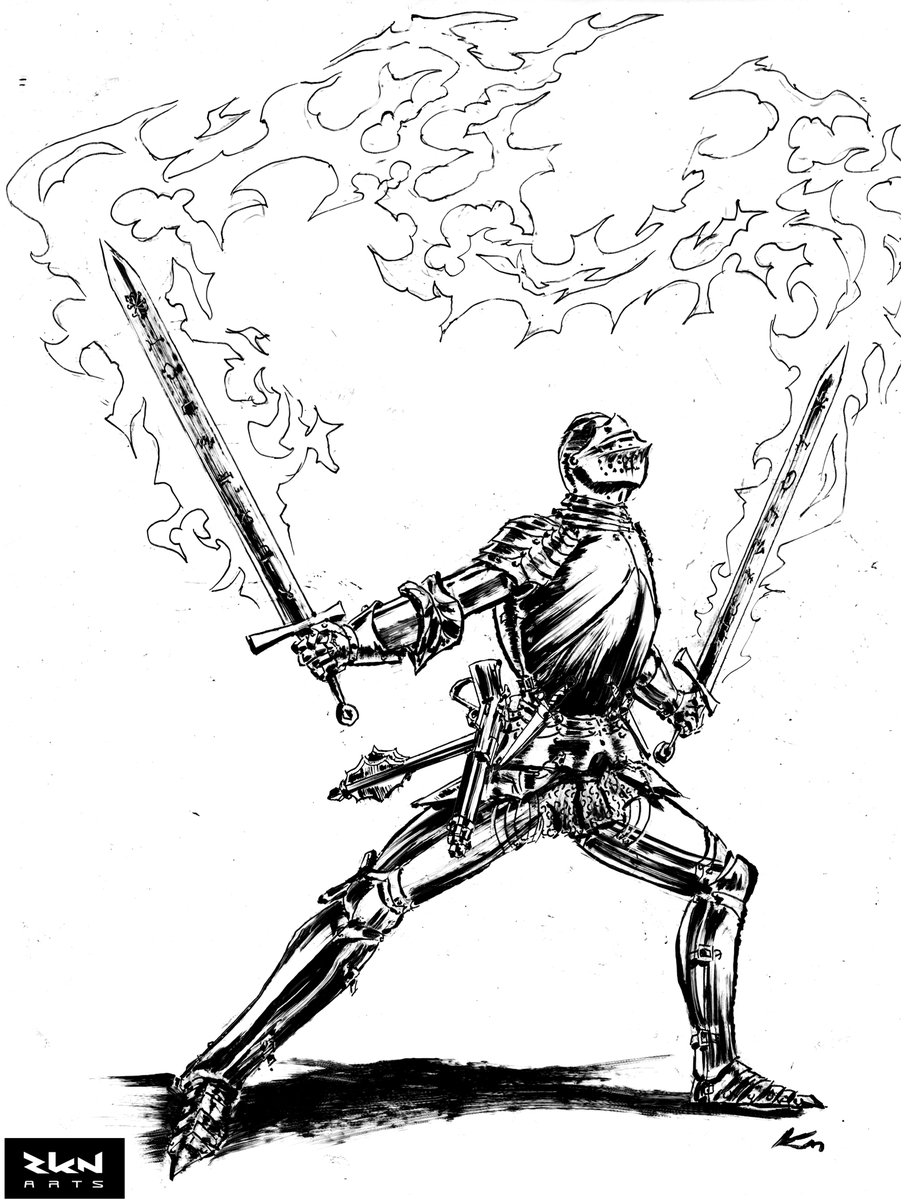 RKN_Arts's tweet photo. KNIGHT OF THE DAY: Hero dual-wielding rune greatswords for an upcoming painting - Rapidograph technical pen, Mini-Wide and Copic Sketch markers on 3M vinyl #armor #knight #paladin #gothic #dnd #draw #dndart #drawing #bnw #ink #marker #rapidograph #copic #miniwide #KhepranMathes https://t.co/50sMHQF4ya