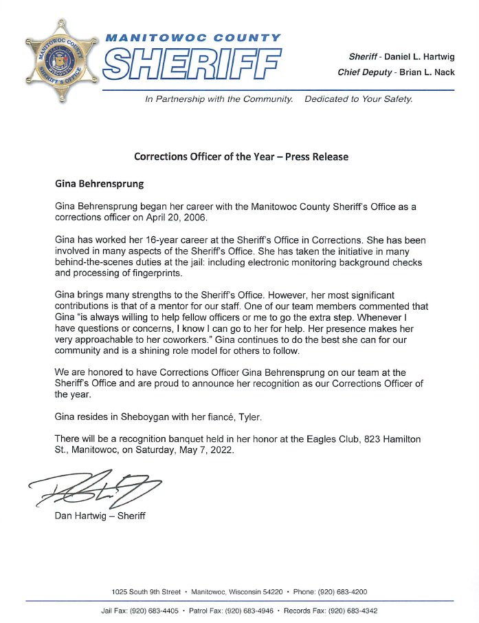 Manitowoc_SO's tweet photo. Congratulations to our Corrections and Law Enforcement Officers of the Year! https://t.co/oX8sTBkI4u