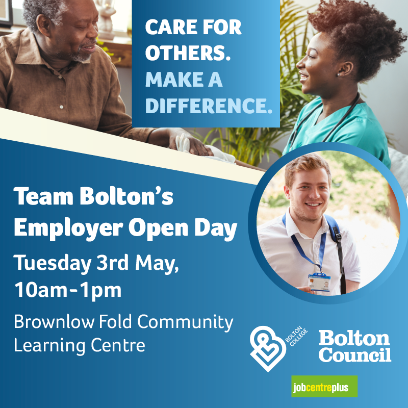 Interested in working in Adult Social Care and want to find out more? Hear from four different employers with a range of job vacancies, and find out about a free training programme. To book a place email DES@bolton.gov.uk

#boltoncouncil #careers #careersservice #bolton