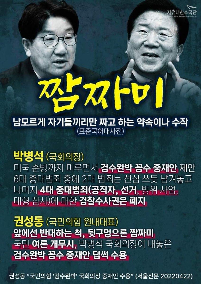권성동의 
정치적 행보는 우파가 아니다

6대 중대범죄중에서 
4개를 폐지해 버렸으니

검찰은 공직자, 선거, 방위산업, 대형 참사에 관한 수사권이 없어져 버렸다

부패한 정치인의 천적제도인 
검찰의 칼은 작동을 못하게 되었다

윤석열 정권이 
과연 우리가 꿈꾸고 바라던 정권인지 
의심스럽다