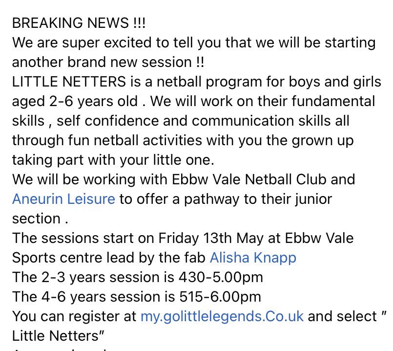 golittlelegends's tweet photo. LITTLE LEGENDS PRESENTS- 
LITTLE NETTERS a netball program for boys and girls aged 2-6 years old . We will work on their fundamental skills , self confidence and communication skills all through fun netball activities with you the grown up taking part
@ALSportDev more details👇 https://t.co/g5lc3cFdAV