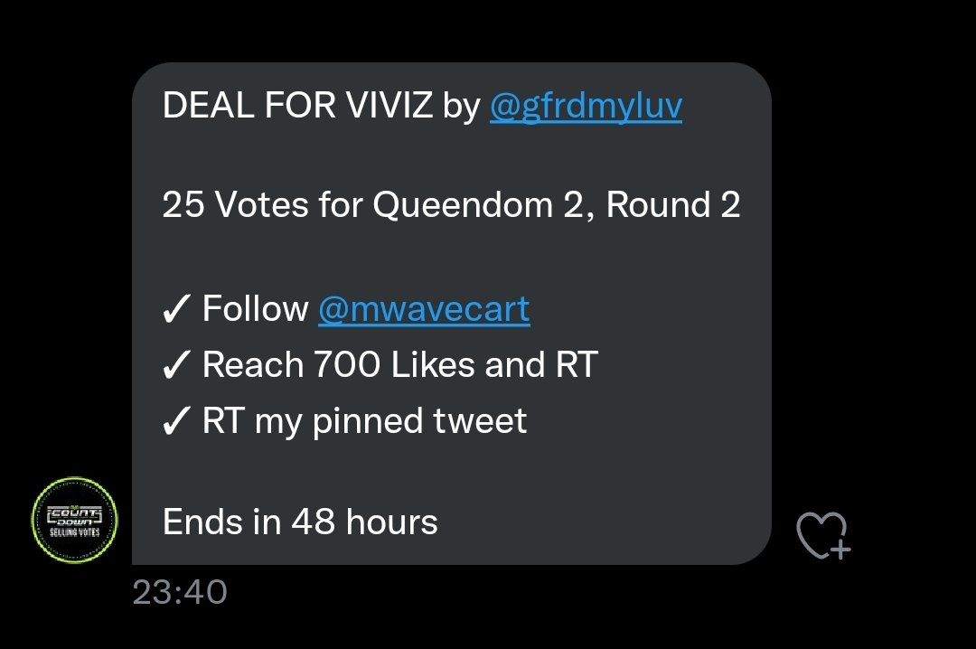 Y'ALL WE GOT A RT DEAL FOR #VIVIZ‼️

📍25 Votes for Queendom 2, Round 2

✓ Follow <a href="/mwavecart/">MWAVECART</a>
✓ Reach 700 Likes and RT
✓ RT <a href="/mwavecart/">MWAVECART</a>'s pinned tweet :
x.com/mwavecart/stat…
✓ SEND PROOFS ON REPLIES‼️

🚨Ends in 48 HOURS🚨