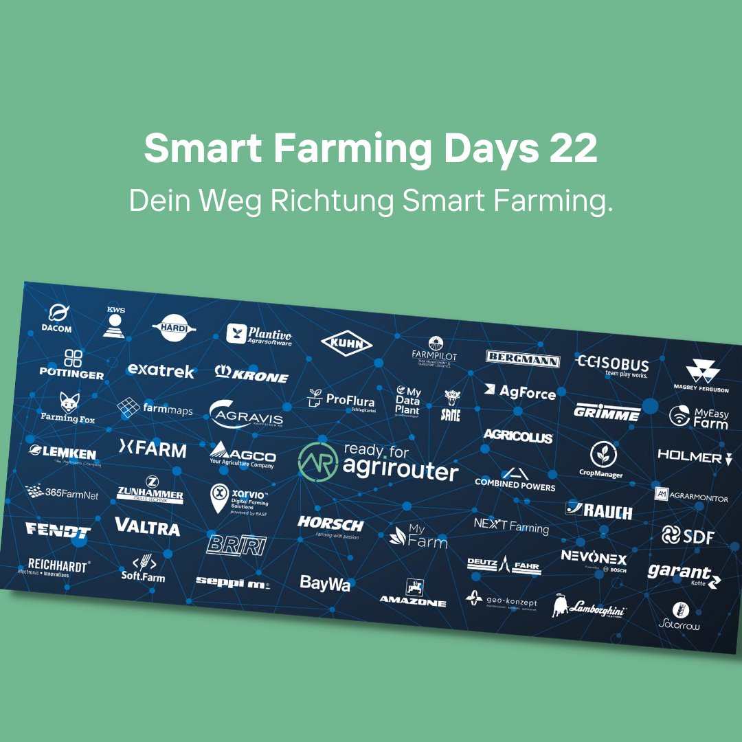 😎 Nächste Woche finden unsere Smart Farming Days 22 statt.

👉 Schau dir jetzt an, welche Hersteller aus den Bereichen Maschinen und Software dabei sind.

📌 Dein gratis Ticket bekommst du hier: smartfarmingdays.com