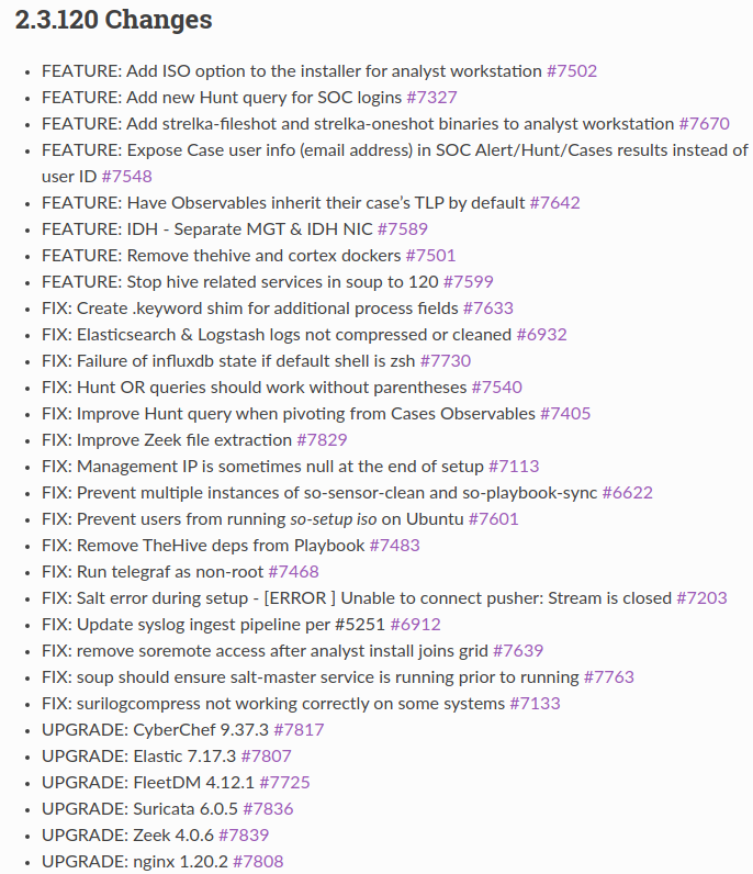 securityonion's tweet photo. #SecurityOnion 2.3.120 is coming soon!
✅Lots of new features and bug fixes!
✅#CyberChef 9.37.3
✅#Elastic 7.17.3
✅#FleetDM 4.12.1
✅#Suricata 6.0.5
✅#Zeek 4.0.6
✅#nginx 1.20.2 https://t.co/lwNOuKJz6K