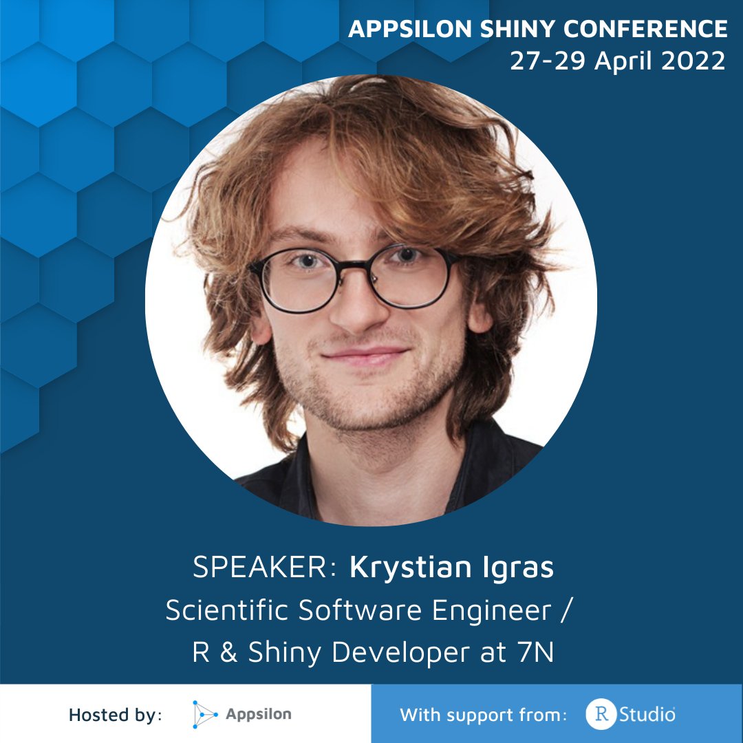 Join us at at day 2 of our First Annual Appsilon Shiny Conference 2022 and listen to <a href="/krystian8207/">Krystian Igras</a>, Scientific Software Engineer / R &amp; Shiny Developer at 7N, who will lead workshop: "Shiny - Powerful Web Apps for Everyone"! Register here: go.appsilon.com/krystiantt #rstats <a href="/rstudio/">RStudio</a>