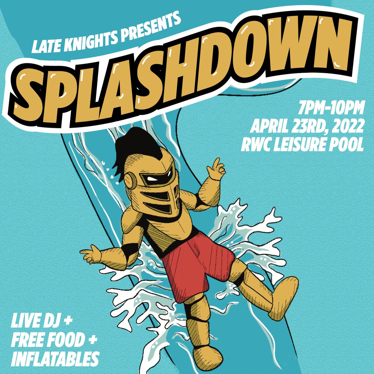 UCF_OSI's tweet photo. 🌊Late Knights Presents Splashdown🌊
.
It's Late Knights' last event of the semester!!! 
.
Come out to RWC Leisure Pool on Saturday, April 23rd, from 7-10pm! Have some fun with a live DJ, inflatables and water slides, free food, and even a dunk tank! https://t.co/dZ0aAGNsR4