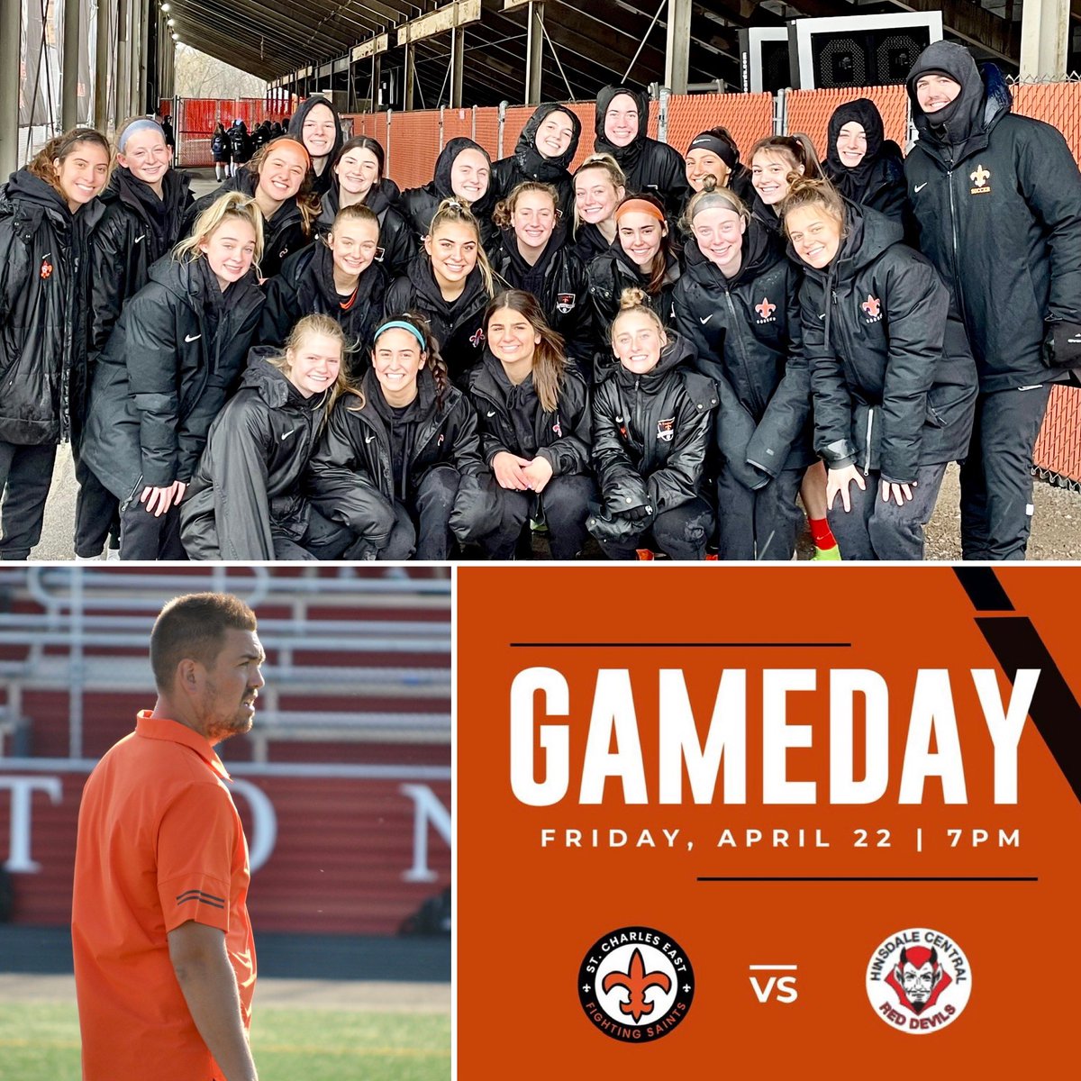 <a href="/STCEGirlsSoccer/">STCE Girls Soccer</a> 📣 GAME DAY ⚜️👍 Our Fighting Saints take on Hinsdale Central ⚽️Wish then the best as they go for Coach DiNuzzo 💯 Win as our SAINTS Coach 🧡🙌🧡⚜️