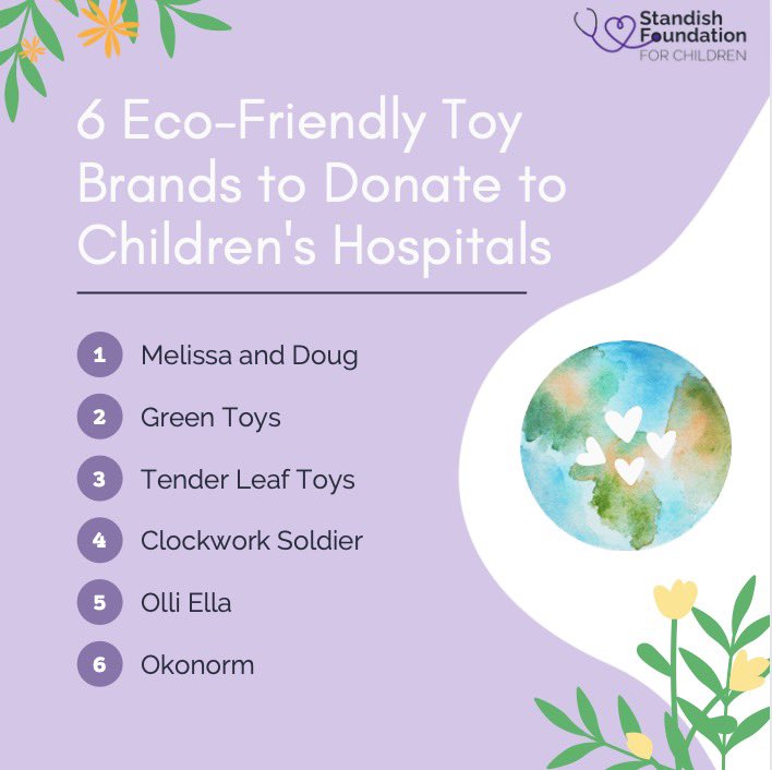 standish4kids's tweet photo. Happy 🌎 Day from Standish Foundation!🌻💜

We compiled a list of 6 sustainable toy brands that would make excellent donations for your local hospital’s pediatric unit.

Make a child’s day and save the planet too!

#standishfoundation #sf4c #earthday #childlife #sustainabletoys https://t.co/506hblHAuj