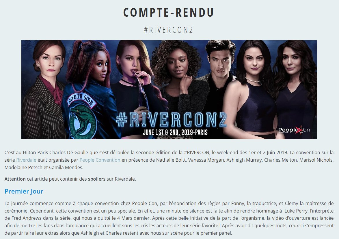 FrConventions's tweet photo. 🐍 En juin 2019, sept guests de #Riverdale étaient conviés lors de la deuxième édition des #RIVERCON. (Re)vivez l’événement à travers notre article compte-rendu !
👉https://t.co/2HNJlcJU3p https://t.co/f2sYxFcIGM
