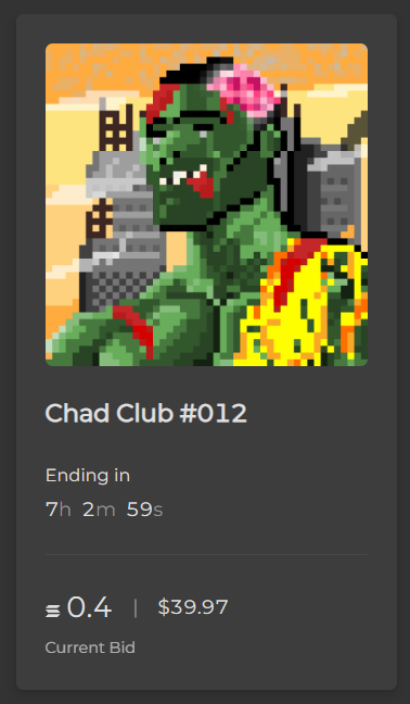 ChadClubNFT's tweet photo. ❗7 HOURS LEFT❗

Chad Club #012
Current Bid : #012 - 0.4 ◎ Anon
Tick Size : 0.1 ◎

Time is ticking Chads 🧟‍♂️

#NFT #NFTs #NFTCommunity #NFTCollection #Solana #SolanaNFTs #SOL #holaplex https://t.co/54KxlH5d60