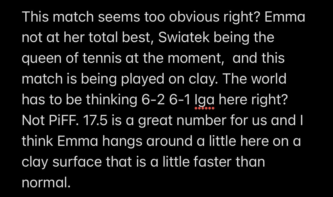 PiFFProps's tweet photo. 🎾Swiatek Vs Raducanu🎾
WTA Stuttgart:
2U O17.5 Games -105
Small write up provided with my thoughts for this match. Best of luck if tailing or fading this one, let’s get some money today!!🔥
#GamblingTwitter #Tennis #WTA #FreePlays #BettingTwitter #ATP #BetWithPiFF #FreePicks https://t.co/1LgCOkDsiG
