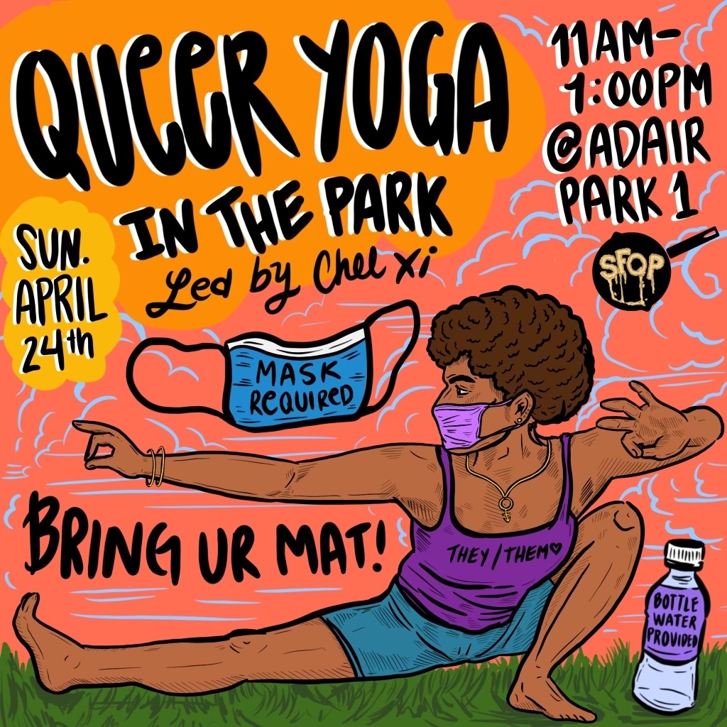 📣 REMINDER: Come out, bring a mat, stretch, and enjoy the sun! We're having Queer Yoga in the Park, led by Chel Xi of Osatyam, on THIS Sunday, April 24th from 11AM to 1PM at Adair Park 1 (742 Catherine St SW, Atlanta, GA 30310).⁠