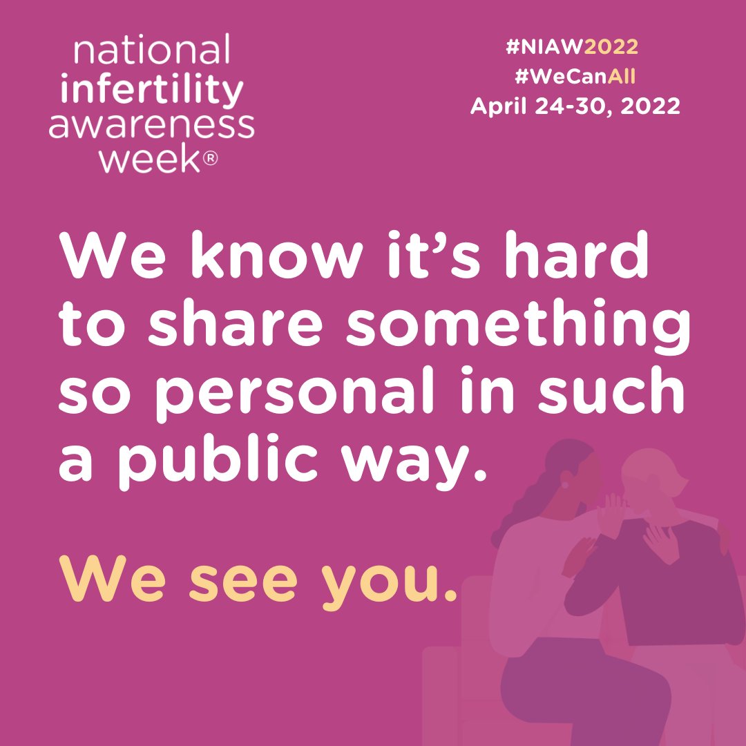 resolveorg's tweet image. No two people will experience infertility the same way. We recognize that it can be hard to share something deeply personal to you in a public way. If you choose not to engage during #NIAW, we’re grateful for you too. Your story matters, and we're here to support you 🧡 #NIAW2022