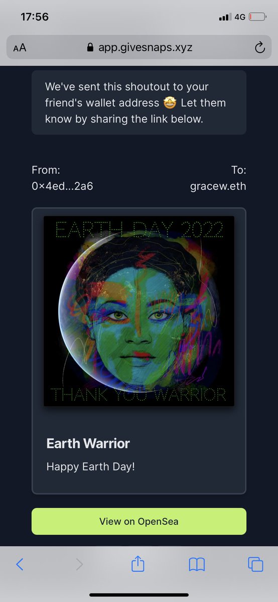 We are LIVE!! Today is a day to appreciate the beautiful planet we live on and celebrate those who are working to protect it. You can now send out our special Earth Day NFT and add a personalized note. It’s easy, fun and free ❤️