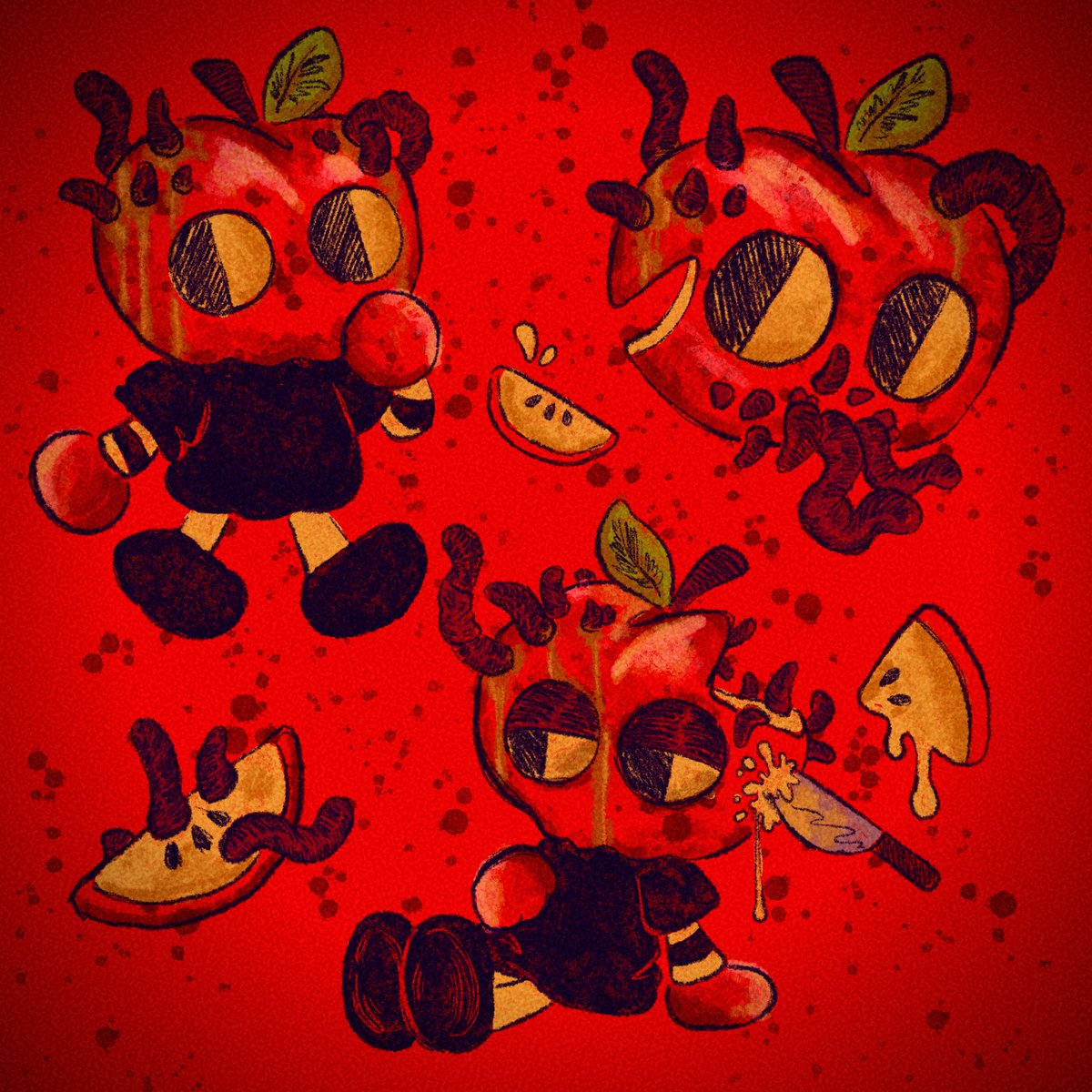 red background food leaf fruit shoes knife black shirt  illustration images