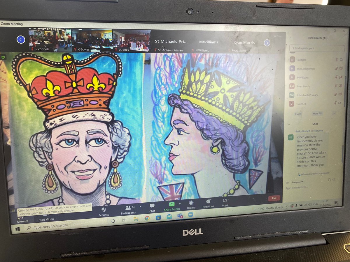 Great #art #workshop with @JennyLeonardArt and local primary school pupils this morning, creating some amazing royal art that will feature on the @FirstEssex #Jubilee bus in June! Here’s some of Jenny’s, Katie’s, and the children's arty offerings.

#virtualsession #queensjubilee https://t.co/JnEhT83mEv