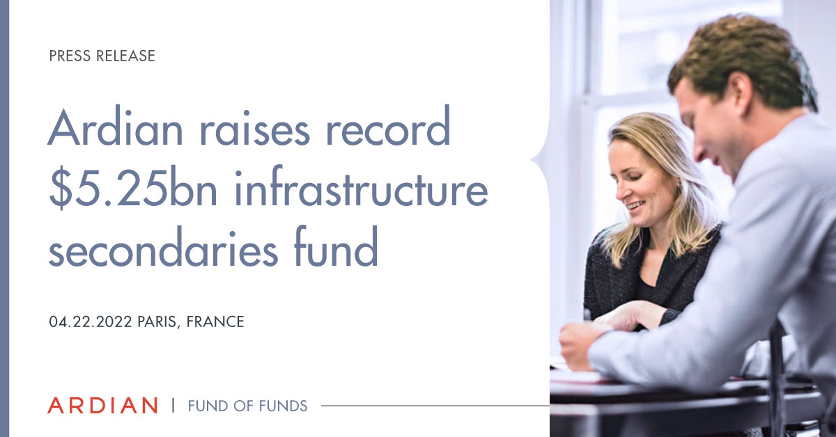 Ardian's tweet photo. PRESS RELEASE | Ardian has raised $5.25bn for its latest infrastructure #secondaries fund, Ardian Secondary Fund VIII Infrastructure. The fund is the largest #InfrastructureSecondaries platform in the world. 

Read more → https://t.co/AzHUc1UACg

#FundOfFunds #Sustainability https://t.co/uu6jvFBa9U