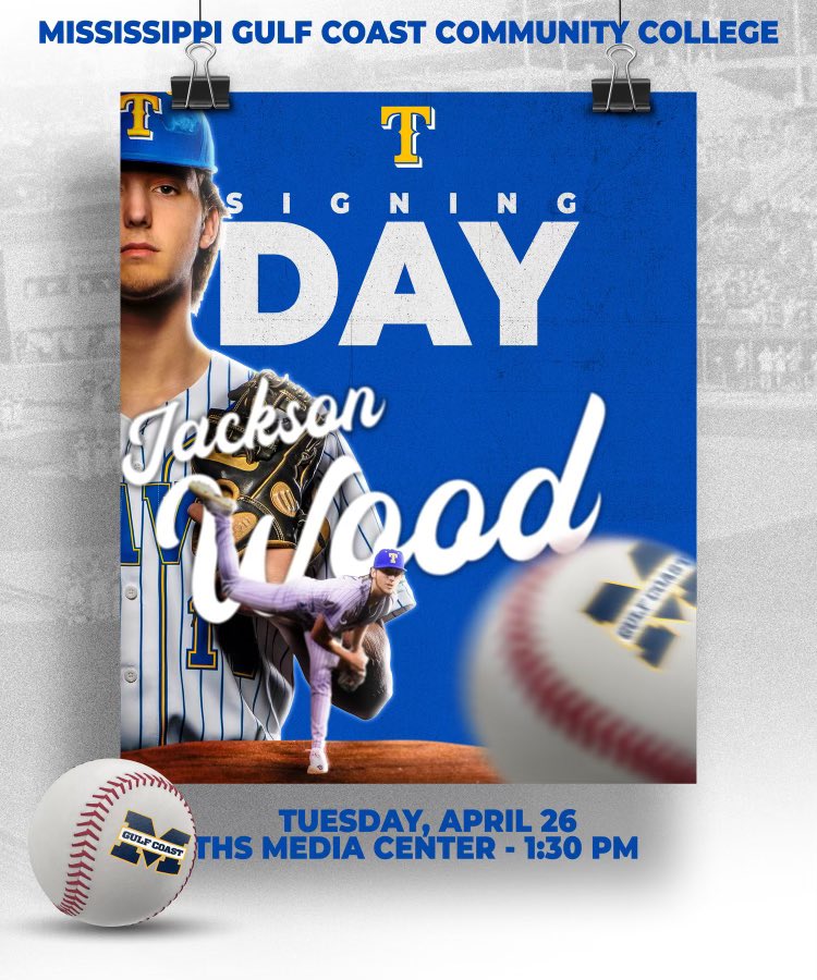 We’re excited to invite you to Senior Golden Wave Baseball Player Jackson Woods Signing Day next Tuesday! It will take place in the THS Media Center at 1:30. Jackson will be signing with Mississippi Gulf Coast Community College! <a href="/goldenwavebsb/">Tupelo Baseball</a> <a href="/MGCCC_Baseball/">MGCCC Baseball</a> 
@THSGoldenWave